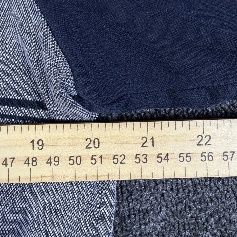 TravisMathew Mens Medium Navy Blue Grey Striped Pima Cotton Blend Polo Shirt